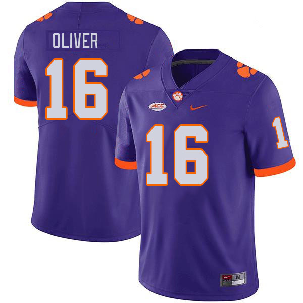 Men #16 Myles Oliver Clemson Tigers College Football Jerseys Stitched-Purple